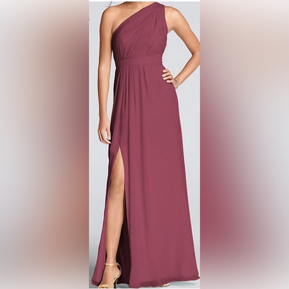 David’s Bridal One Shoulder Crinkle Chiffon Dress